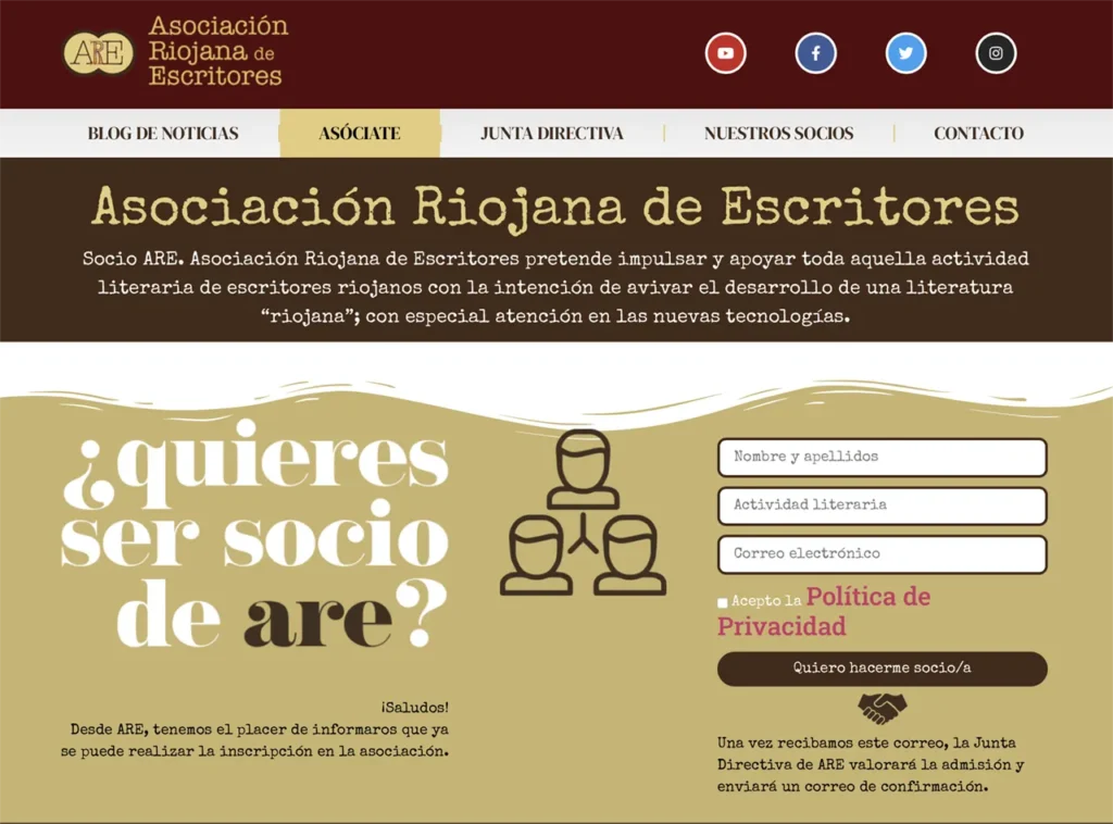 diseño web para escritores. pagina web de ARE